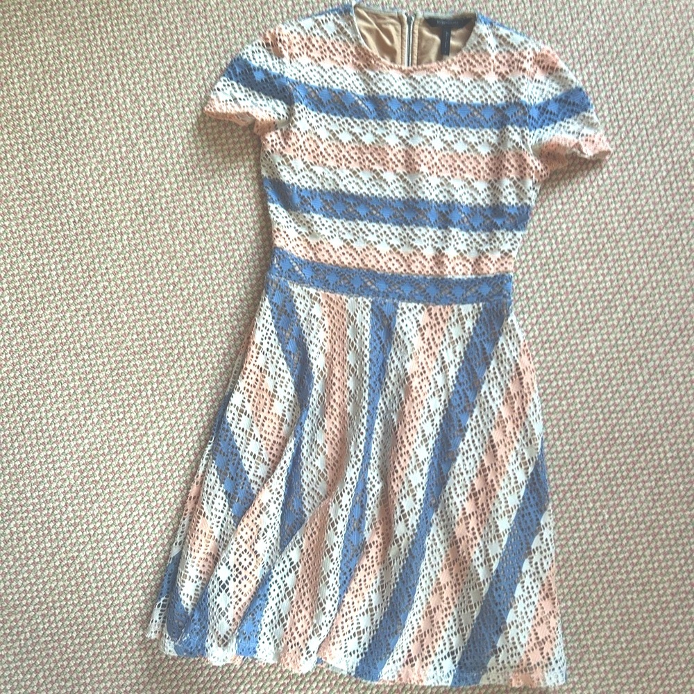 BCBGMAXAZRIA Peach White and Blue Dress, size small, amazing worn condition!!